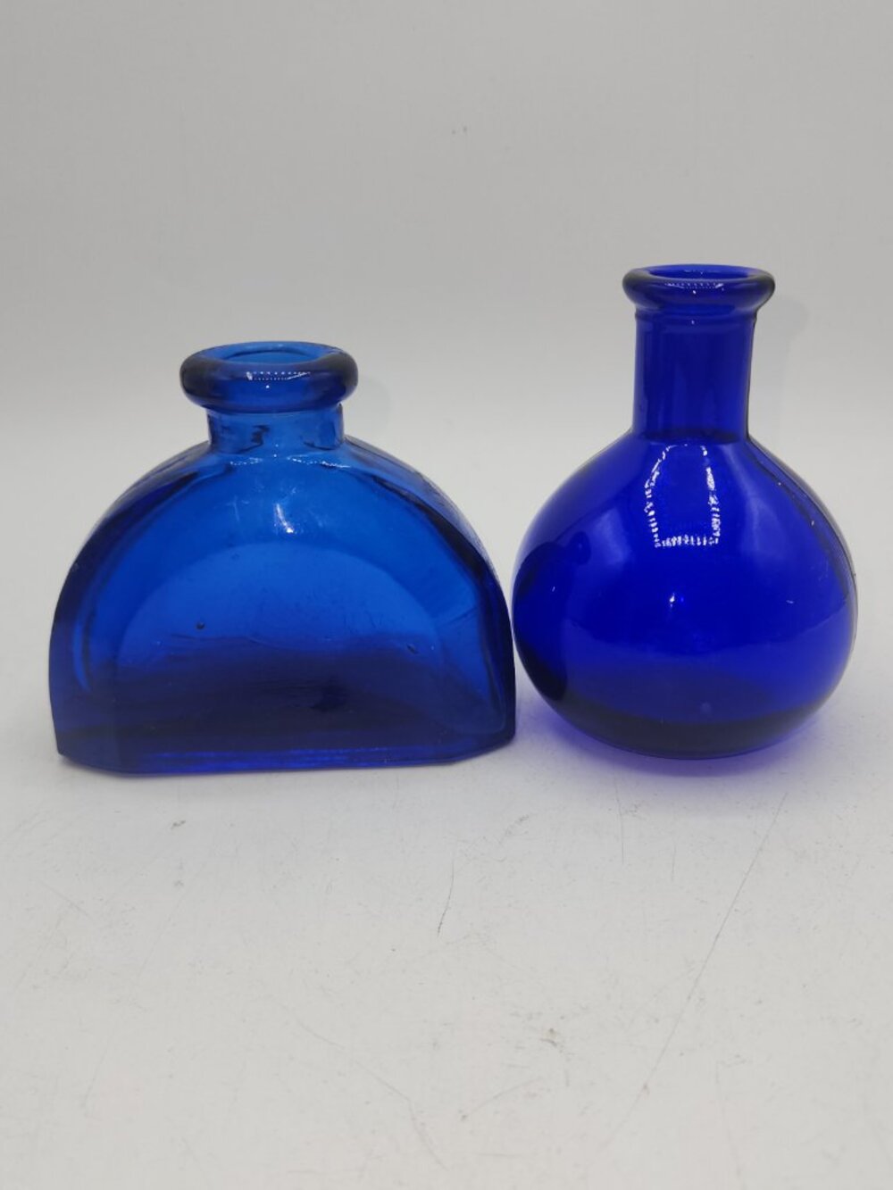 Set of 2 Cobalt blue Bottles Antique Ink Bottle and Bud Vase